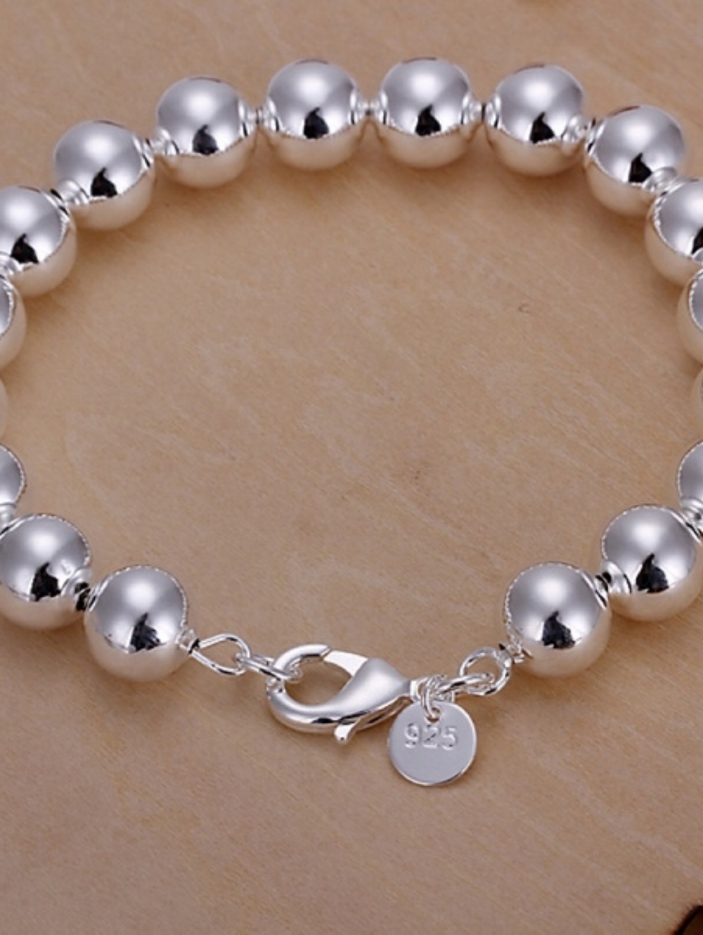 Sterling Silver Beaded Bracelet - Polished Silver 925